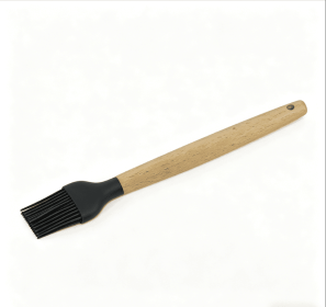 Wooden handle silicone cooking utensils, heat-resistant non-stick kitchen tools including spoon rests, egg beaters, tongs and spatulas (Style: brush)